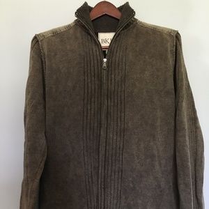 BKE zip up distressed look brown sweater
